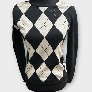 Peck & Peck Collection black and white embellished  argyle sweater. Size small